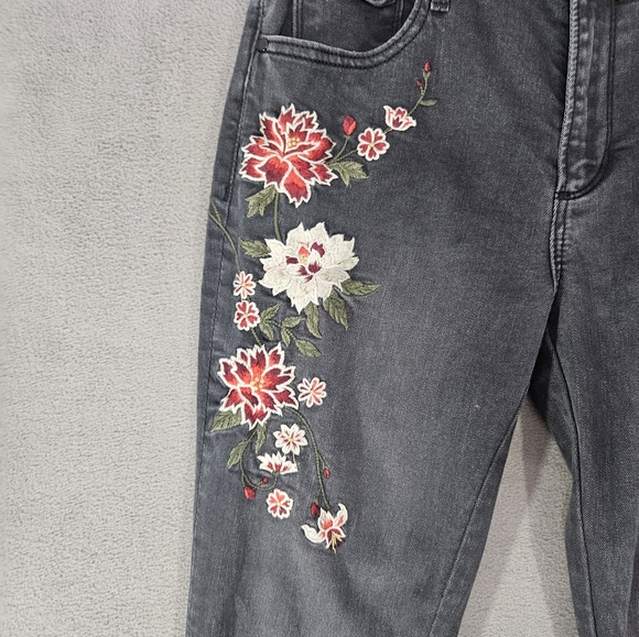 Driftwood Jeans Womens 28 Gray Denim Mid Rise Jackie Skinny Embroidered Boho - Picture 2 of 10